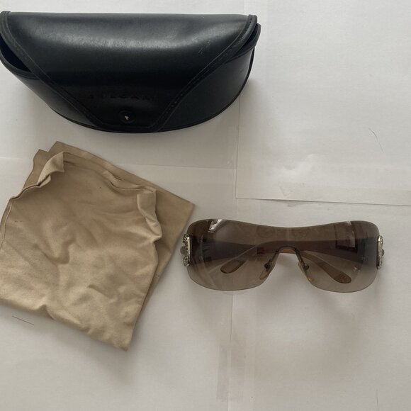 BVLGARI WOMENS SUNGLASSES BROWN SHIELD SWAROVSKI - Picture 1 of 3